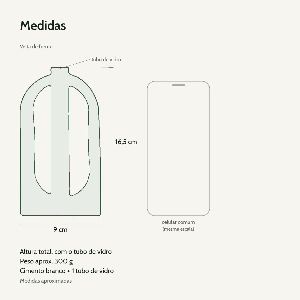 Medidas: Vaso Decorativo de Cimento Branco Solitário para Janela