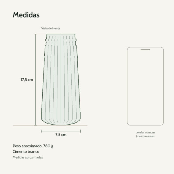 Medidas: Vaso Decorativo de Cimento Branco com Listras Artesanal Solitário