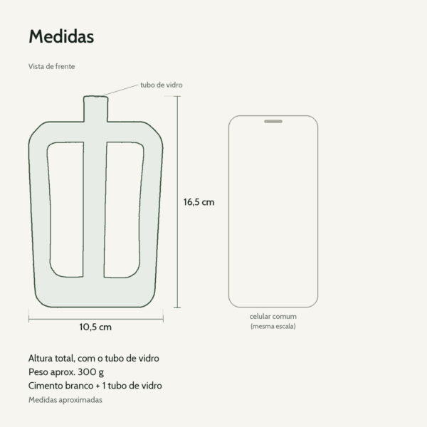 Medidas: Vaso Solitário Retangular de Cimento Branco Artesanal