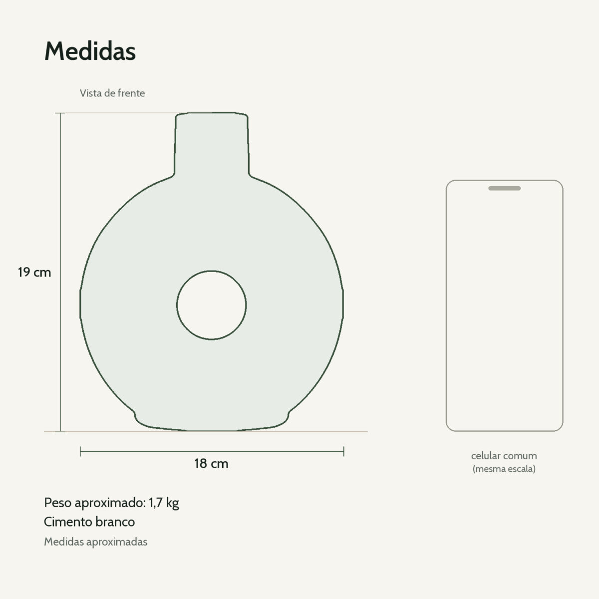 Medidas: Vaso Solitário de Mesa em Cimento — Formato Sol Artesanal