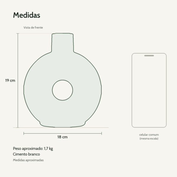 Medidas: Vaso Solitário de Mesa em Cimento — Formato Sol Artesanal