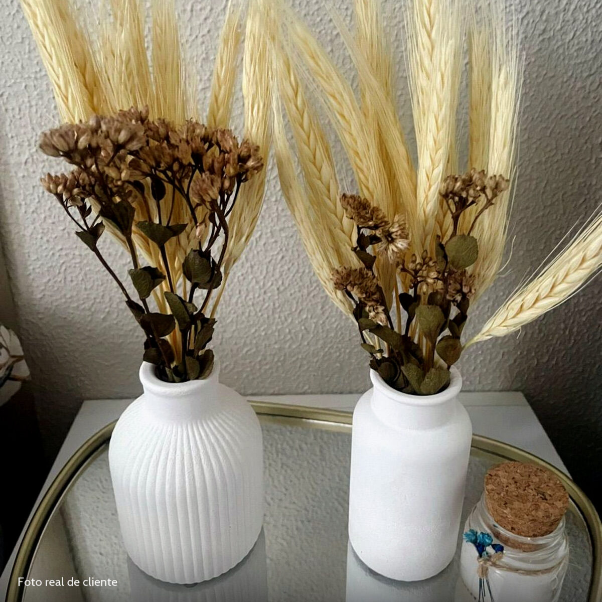 Foto real de cliente: Vaso Decorativo de Cimento com Flor Seca — Conjunto 2 Peças