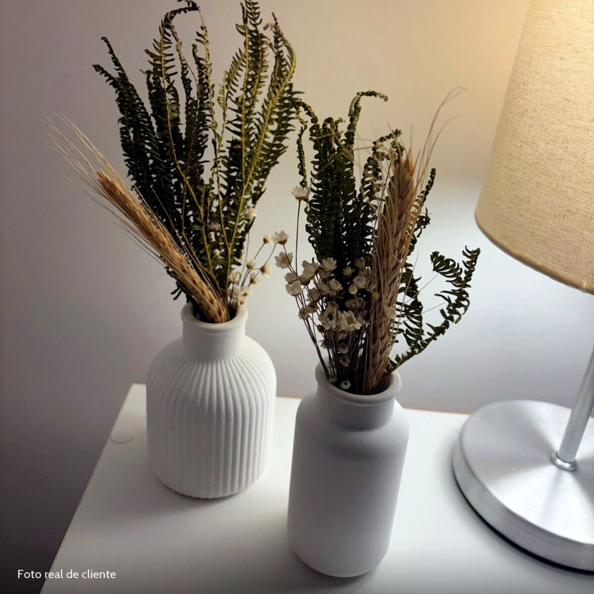 Foto real de cliente: Vaso Decorativo de Cimento com Flor Seca — Conjunto 2 Peças