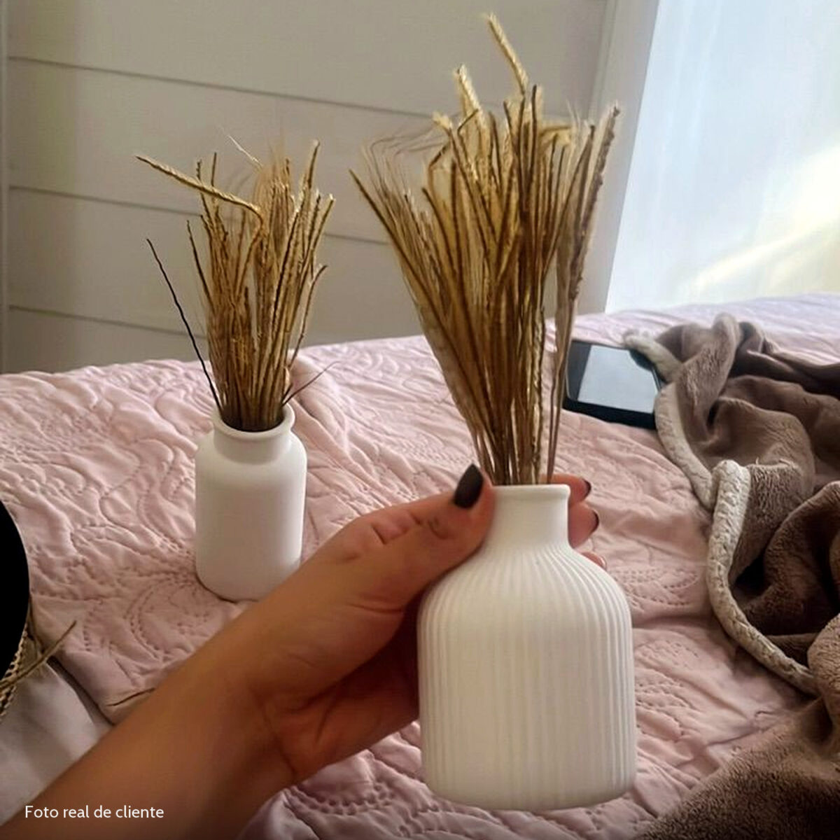 Foto real de cliente: Vaso Decorativo de Cimento com Flor Seca — Conjunto 2 Peças