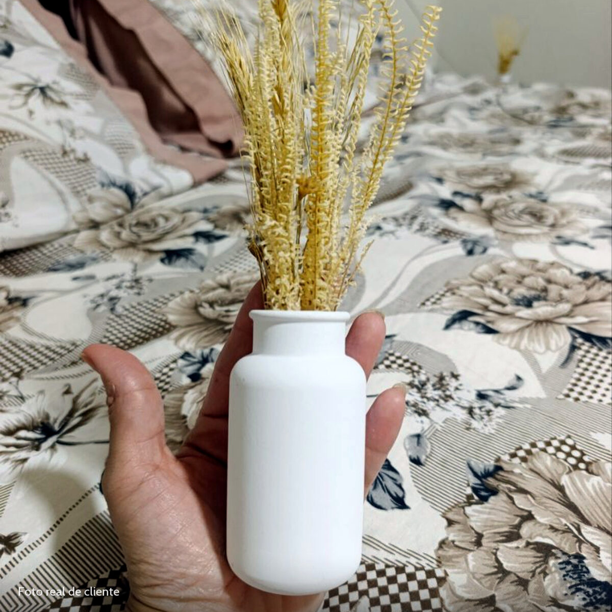 Foto real de cliente: Vaso Decorativo de Cimento com Flor Seca — Conjunto 2 Peças