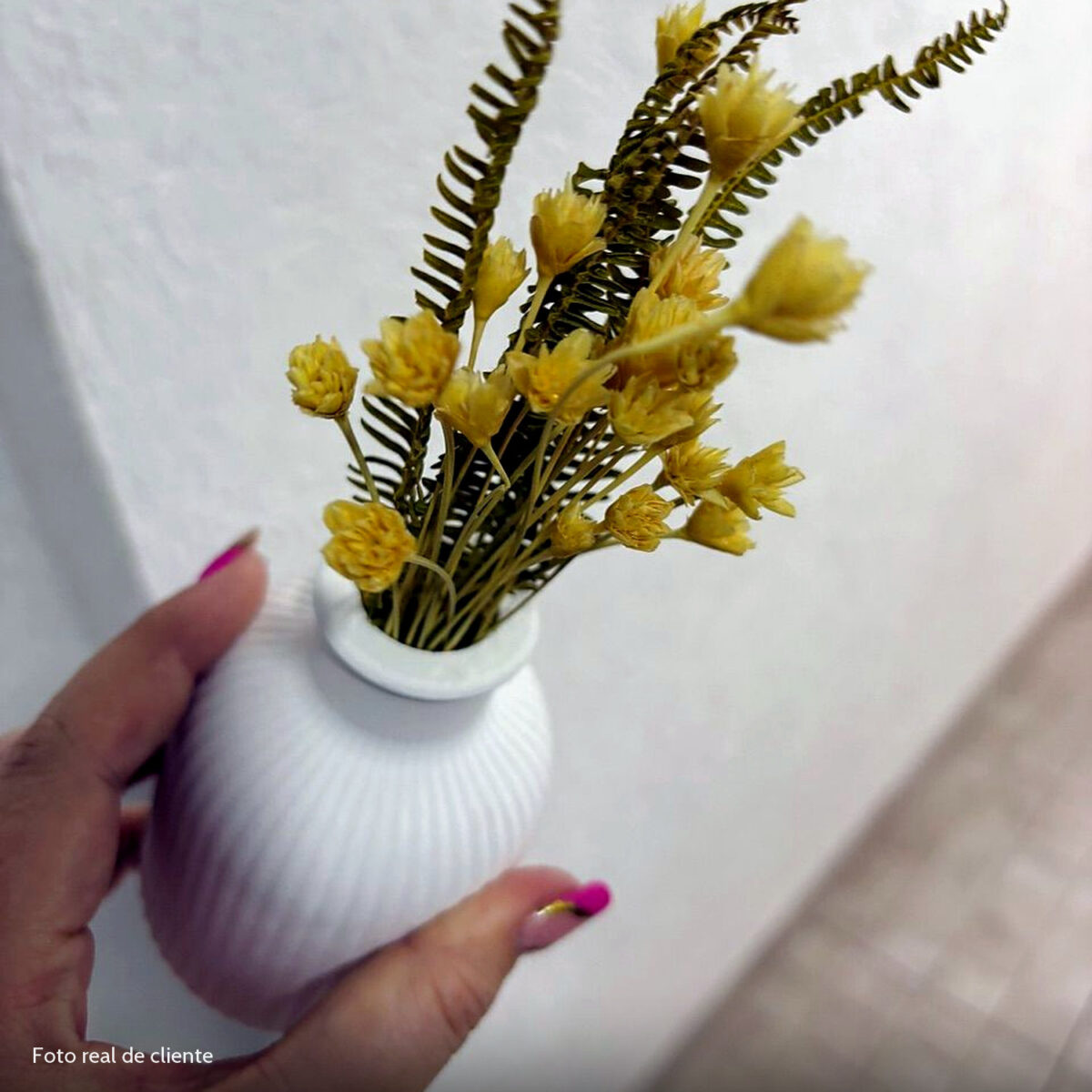 Foto real de cliente: Vaso Decorativo de Cimento com Flor Seca — Conjunto 2 Peças