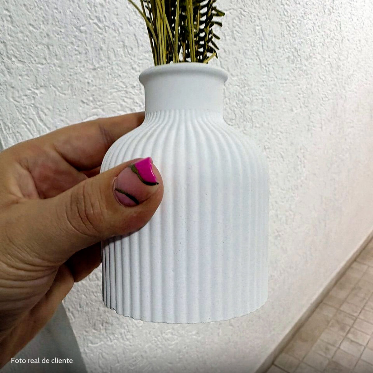 Foto real de cliente: Vaso Decorativo de Cimento com Flor Seca — Conjunto 2 Peças