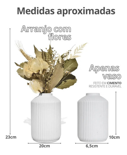 Arranjo de Flores Secas em Vaso Cilíndrico de Cimento
