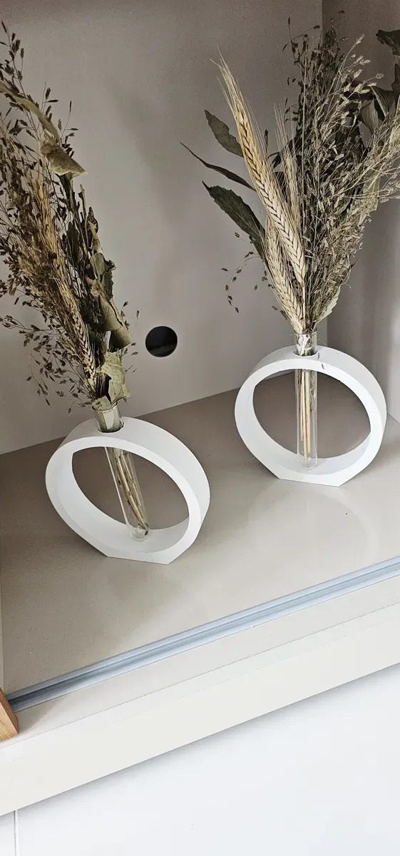 Vaso Solitário Decorativo Anel Branco em Vidro Tubo