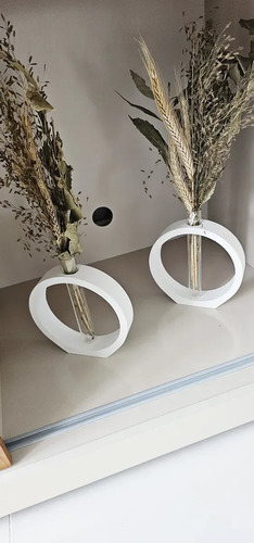Vaso Solitário Decorativo Anel Branco em Vidro Tubo