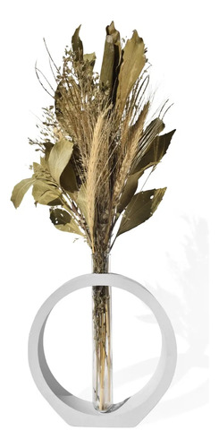 Arranjo de Flores Secas com Vaso de Cimento e Anel Decorativo