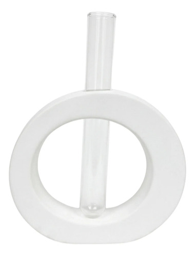 Vaso Solitário Redondo de Cimento Branco com Tubo de Vidro