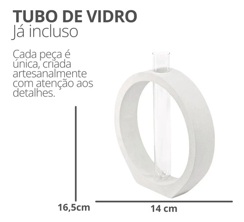 Vaso Solitário Decorativo Anel Branco em Vidro Tubo