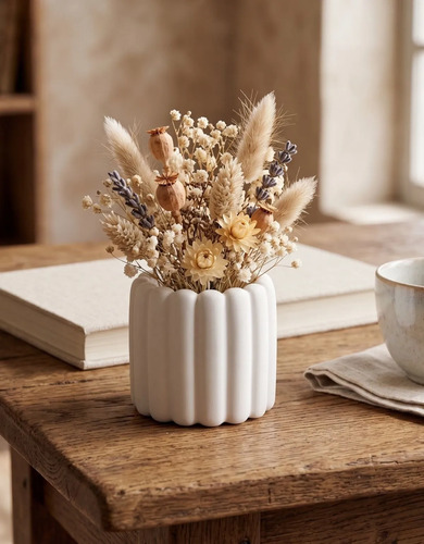 Vaso Decorativo de Cimento Branco Tulipa para Plantas e Flores