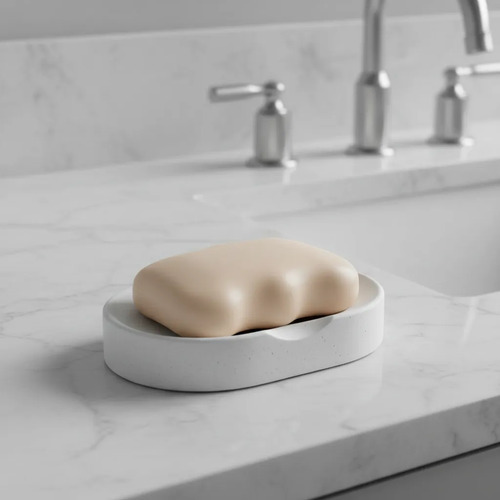 Saboneteira Oval de Cimento Branco para Banheiro