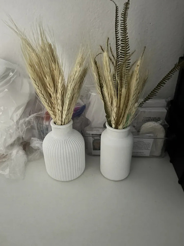Vaso Decorativo de Cimento com Flor Seca — Conjunto 2 Peças