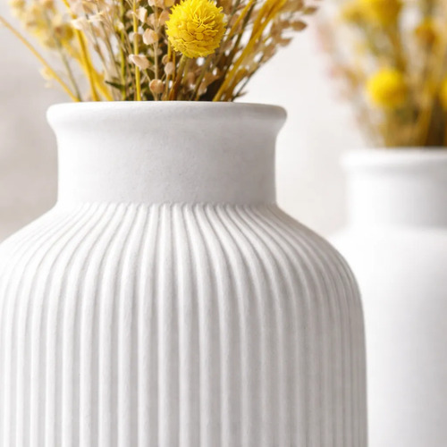 Vaso Decorativo de Cimento com Flor Seca — Conjunto 2 Peças