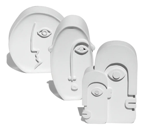 Estatuetas Decorativas Nórdicas em Cimento Branco — Kit 3 Peças