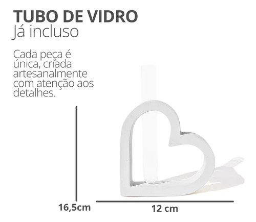 Vaso Solitário Hidropônico Coração Vazado em Cimento Branco
