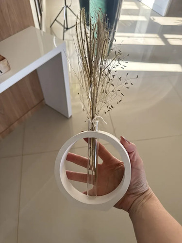 Vaso Solitário Decorativo Anel Branco em Vidro Tubo