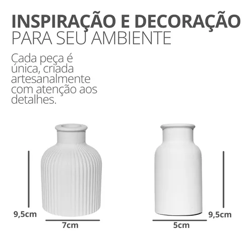 Vaso Decorativo de Cimento com Flor Seca — Conjunto 2 Peças