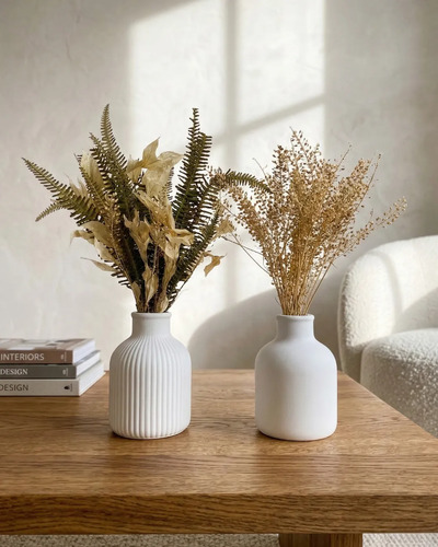 D_678614-MLB109094994971_032026-O.jpg Arranjo de Flores Secas em Vaso de Cimento — Par Vintage