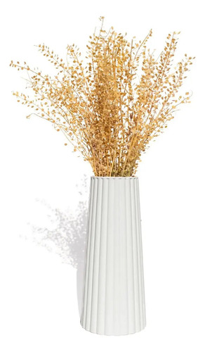 Vaso Decorativo de Cimento Branco com Listras Artesanal Solitário