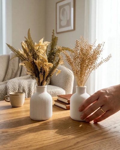 D_691065-MLB109094786139_032026-O.jpg Arranjo de Flores Secas em Vaso de Cimento — Par Vintage