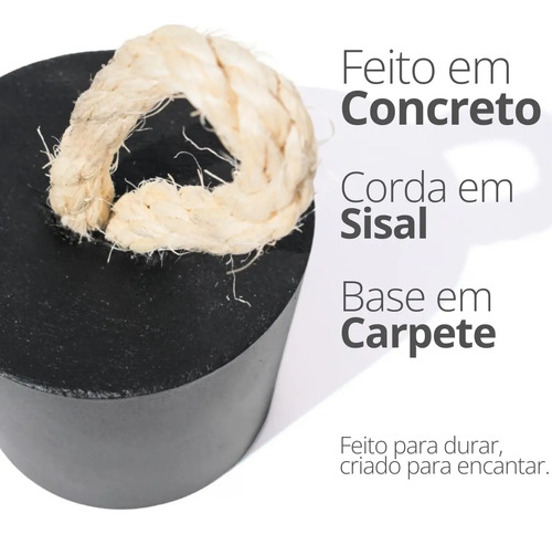 Peso de Porta Decorativo em Cimento Preto Fosco com Sisal