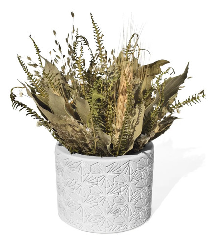 Arranjo de Flores Secas em Vaso de Cimento — Decoração Boho