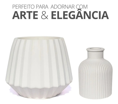 Vaso Decorativo de Cimento Kit com 2 Peças — Diamante e Mini Garrafa