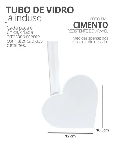 D_756630-MLB109638266106_042026-O.webp Vaso Solitário Hidropônico Coração em Cimento Branco Egípcio