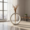 Vaso Solitário Decorativo Anel Branco em Vidro Tubo
