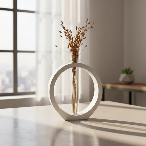 Vaso Solitário Decorativo Anel Branco em Vidro Tubo