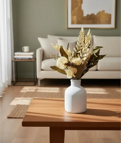 Arranjo de Flores Secas em Vaso de Cimento Estilo Vintage