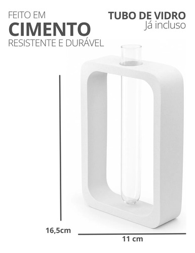 Vaso Solitário Retangular de Cimento Branco Artesanal