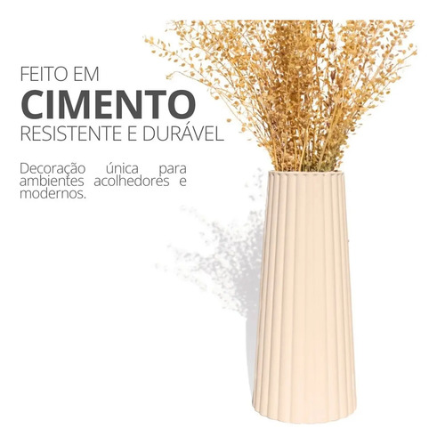 Vaso Decorativo de Cimento Branco com Listras Artesanal Solitário