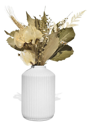 Arranjo de Flores Secas em Vaso Cilíndrico de Cimento