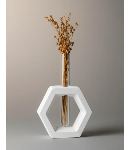 Vaso Solitário Hexa de Cimento Branco Artesanal | Aleta