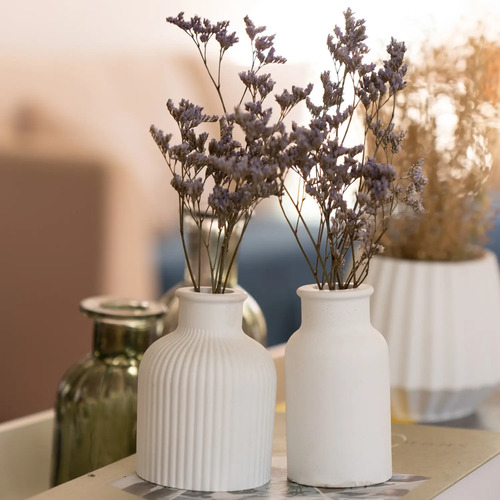 Vaso Decorativo de Cimento com Flor Seca — Conjunto 2 Peças