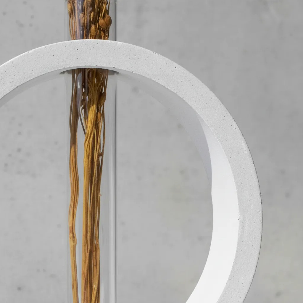 Vaso Solitário Decorativo Anel Branco em Vidro Tubo