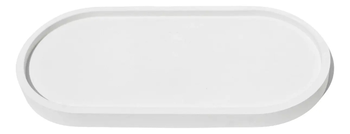 Bandeja Oval de Cimento Artesanal Branco para Decoração