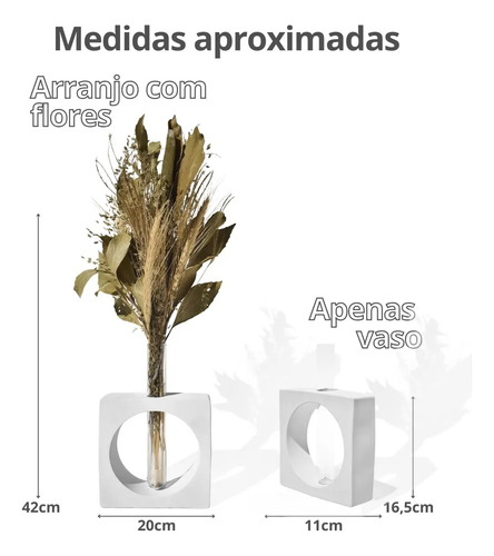 Arranjo de Flores Secas em Vaso Solitário Quadrado de Cimento