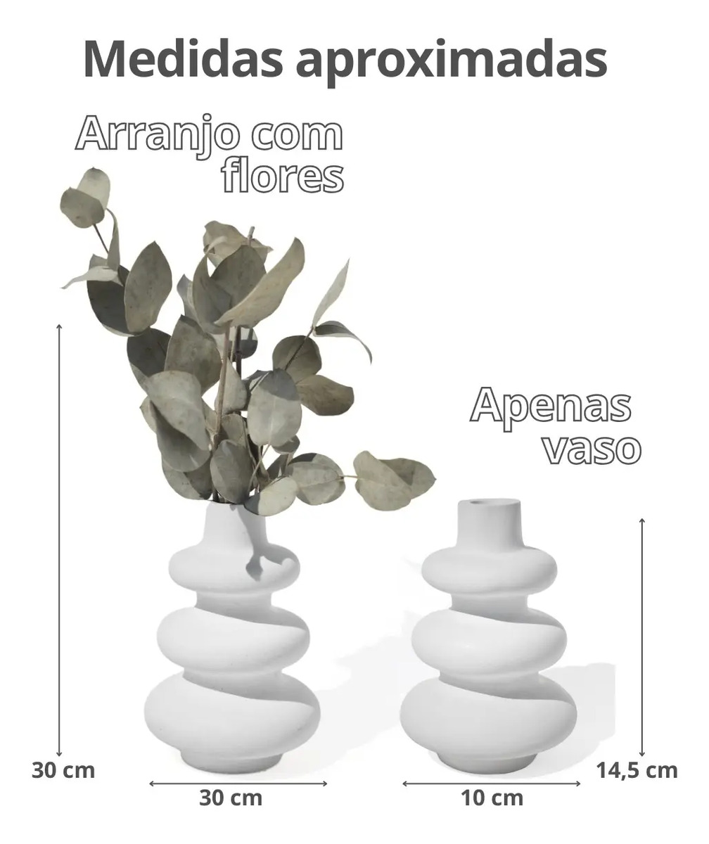 Arranjo de Flores Secas em Vaso Flow 30cm de Cimento