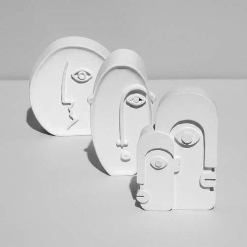 Estatuetas Decorativas Nórdicas em Cimento Branco — Kit 3 Peças