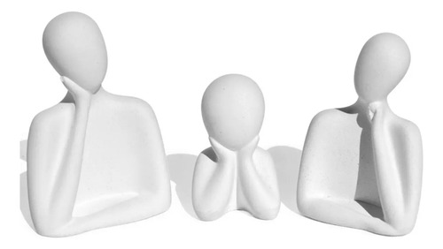 Estatuetas Decorativas Família em Cimento Branco — Jogo com 3 Peças