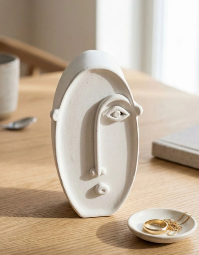 Estatuetas Decorativas Nórdicas em Cimento Branco — Kit 3 Peças