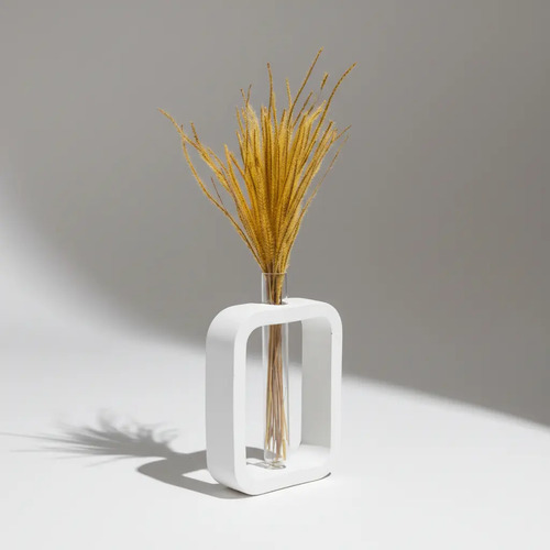 Vaso Solitário Retangular de Cimento Branco Artesanal