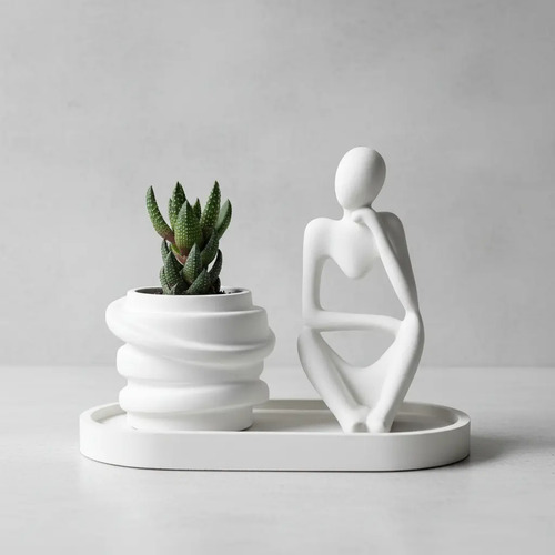 D_866759-MLB101921788031_122025-O.jpg Conjunto Decorativo Pensadora com Vaso e Bandeja em Cimento Branco