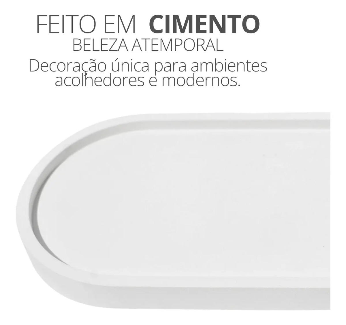 Bandeja Oval de Cimento Artesanal Branco para Decoração